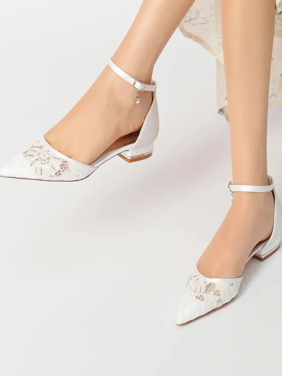 Chaussures de Mariage Plate Femme avec Bout Pointu en Paillette Unicolore