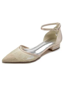 Chaussures de Mariage Plate Femme avec Bout Pointu en Paillette Unicolore