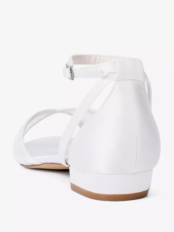 Chaussures de mariage plates en dentelle bout ouvert bride à la cheville