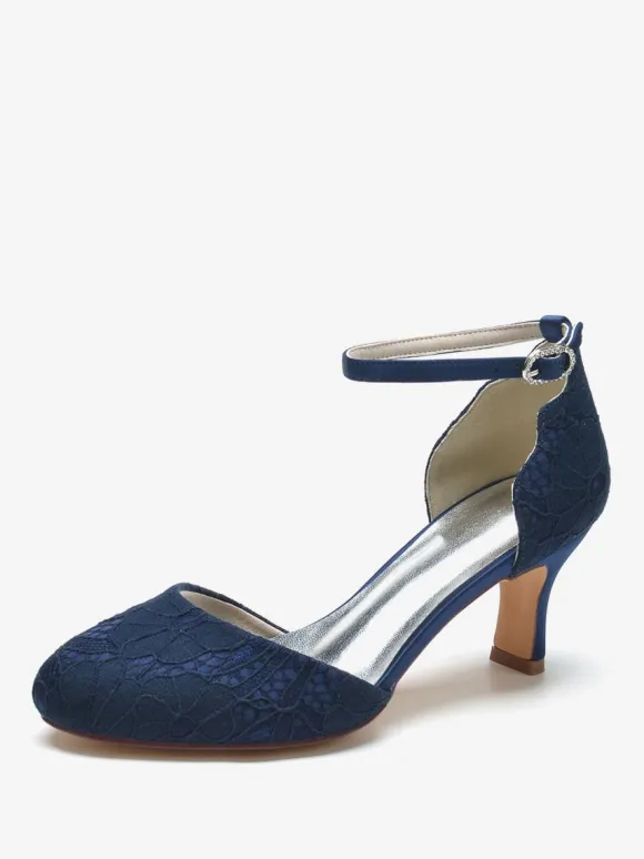 Chaussures De Mariage Pour Femmes Satin Blanc Bout Rond Strass Talon Trotteur Chaussures De Mariée