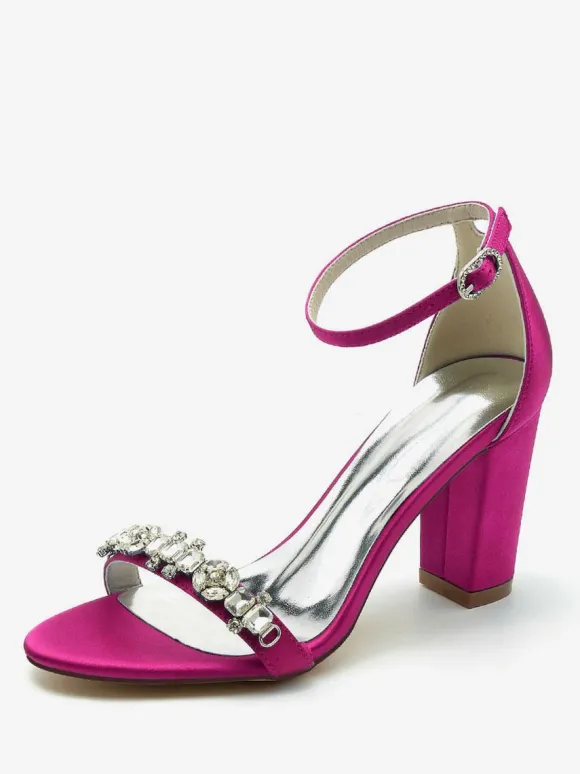 Chaussures de mariage Satin Bordeaux Strass Sandales de mariage à bout ouvert