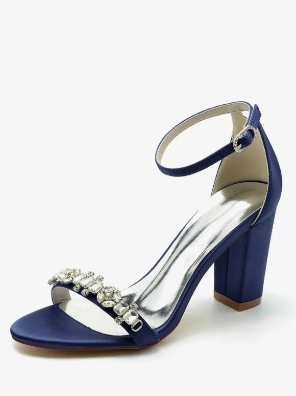 Chaussures de mariage Satin Bordeaux Strass Sandales de mariage à bout ouvert