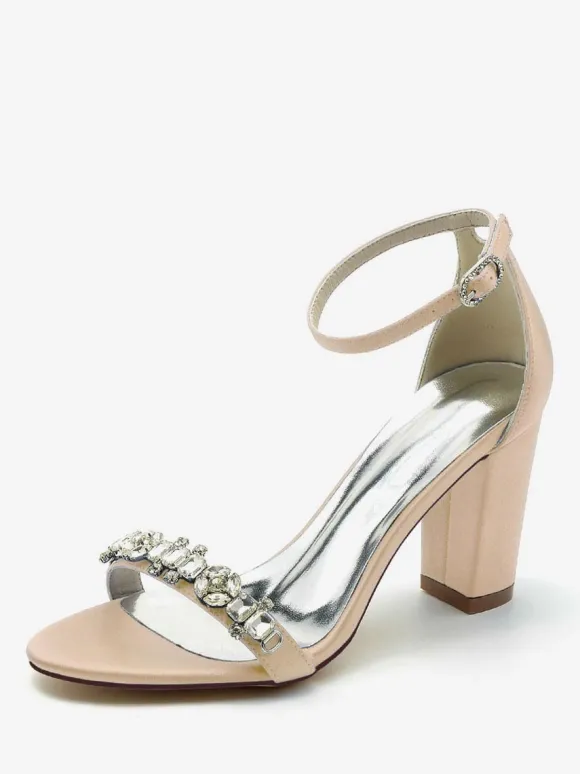 Chaussures de mariage Satin Bordeaux Strass Sandales de mariage à bout ouvert