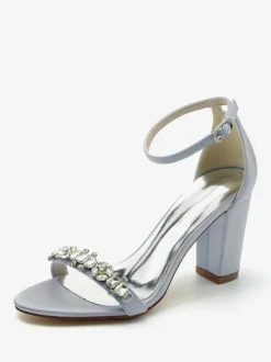 Chaussures de mariage Satin Bordeaux Strass Sandales de mariage à bout ouvert