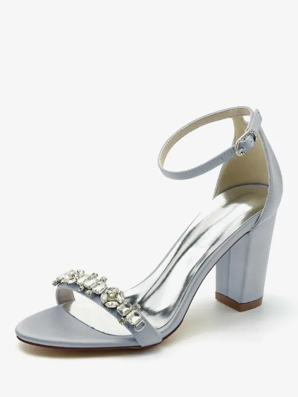 Chaussures de mariage Satin Bordeaux Strass Sandales de mariage à bout ouvert