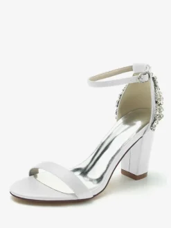 Chaussures de mariage Satin Ivoire Strass Sandales de mariage à bout ouvert