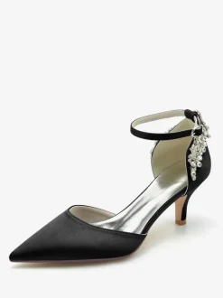 Chaussures De Mariage Soie Satin Bout Pointu Strass Talon Chaussures De Mariée