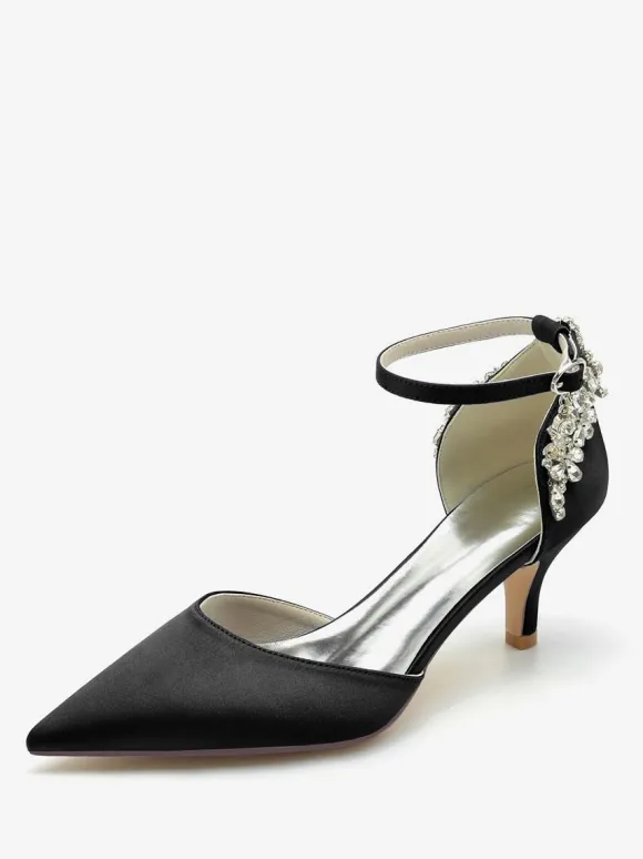 Chaussures De Mariage Soie Satin Bout Pointu Strass Talon Chaussures De Mariée
