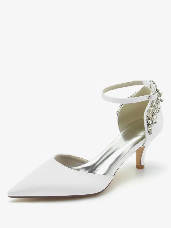 Chaussures De Mariage Soie Satin Bout Pointu Strass Talon Chaussures De Mariée