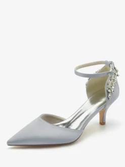 Chaussures De Mariage Soie Satin Bout Pointu Strass Talon Chaussures De Mariée