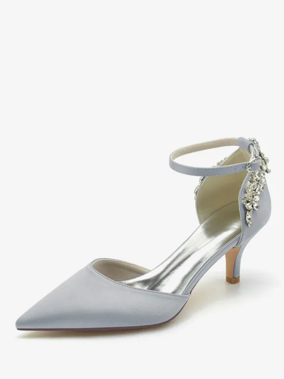 Chaussures De Mariage Soie Satin Bout Pointu Strass Talon Chaussures De Mariée