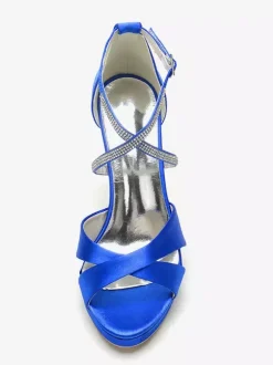 Chaussures de mariage à talons hauts ivoire à bout ouvert avec strass et corsage