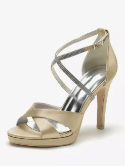 Chaussures de mariage à talons hauts ivoire à bout ouvert avec strass et corsage