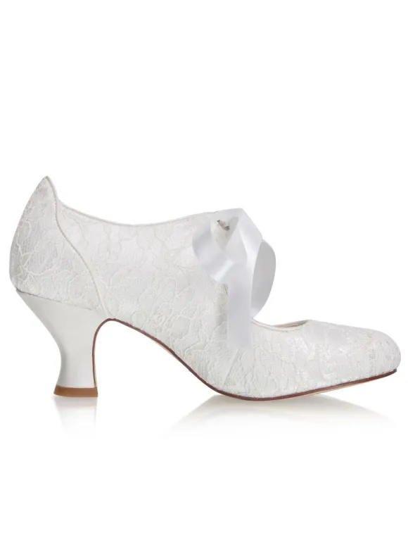 Chaussures de mariage vintage chaussures de mariée bout rond talon chaton
