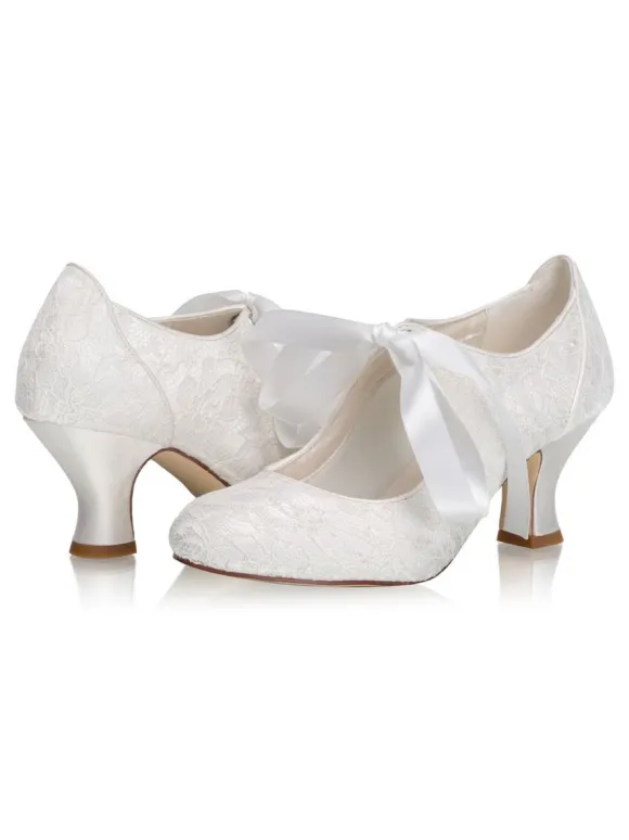 Chaussures de mariage vintage chaussures de mariée bout rond talon chaton