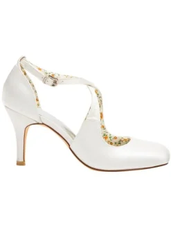 Chaussures de mariage vintage ivoire en satin à talons hauts bride à la cheville chaussures de mariée