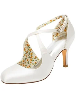 Chaussures de mariage vintage ivoire en satin à talons hauts bride à la cheville chaussures de mariée