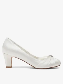 Chaussures de mariage vintage en satin à bout rond et strass chaussures de mariée à talon moyen