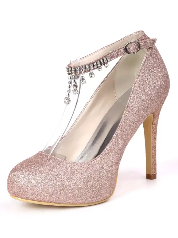 Chaussures de mariée blanche en PU plateforme talon haut boucle métal réglable