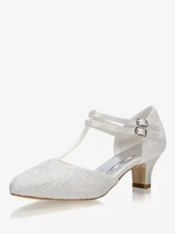 Chaussures de mariée bout rond talon bas boucle réglable