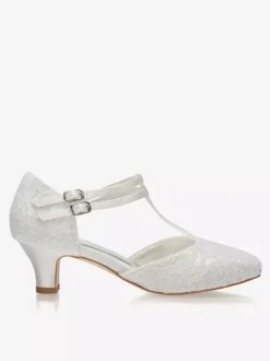 Chaussures de mariée bout rond talon bas boucle réglable