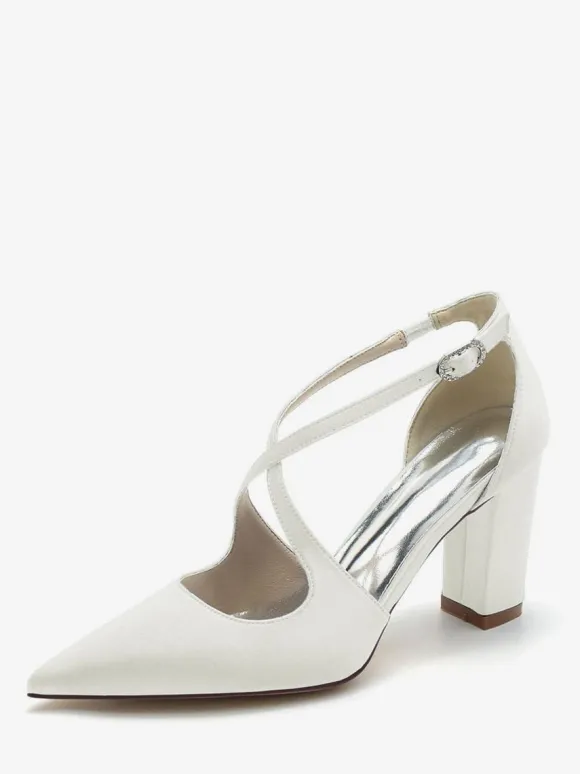 Chaussures de mariée chaussures mariage bout pointu talon épais boucle réglable