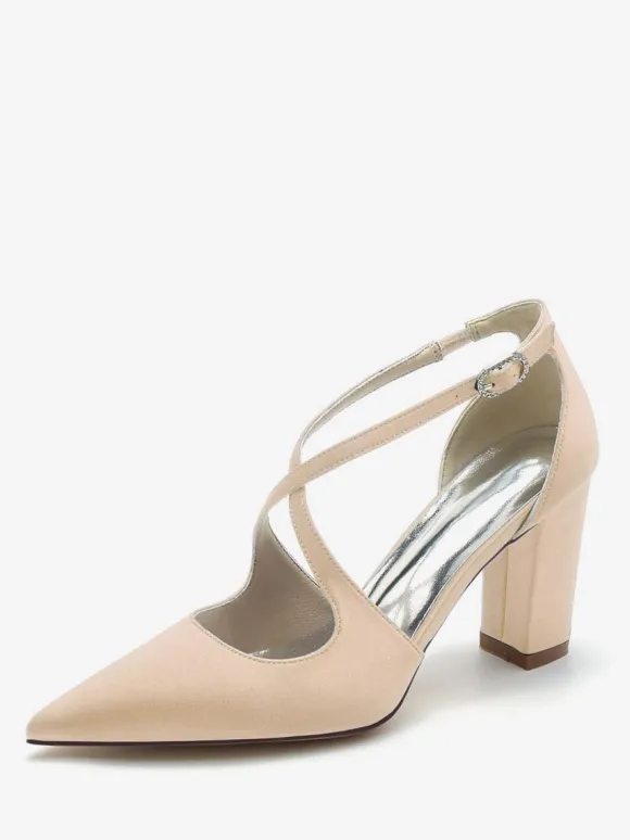 Chaussures de mariée chaussures mariage bout pointu talon épais boucle réglable