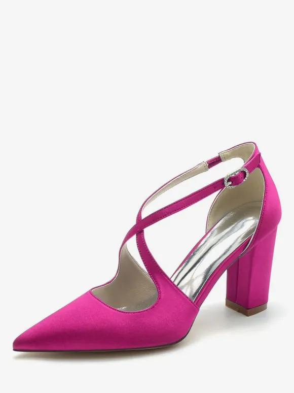 Chaussures de mariée chaussures mariage bout pointu talon épais boucle réglable