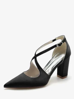 Chaussures de mariée chaussures mariage bout pointu talon épais boucle réglable
