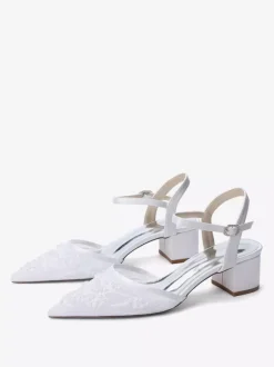 Chaussures de mariée en satin à bout pointu et talon compensé
