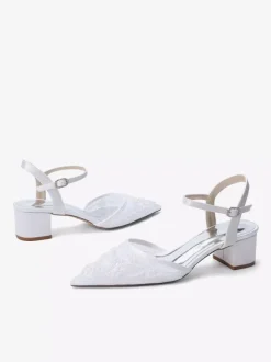 Chaussures de mariée en satin à bout pointu et talon compensé