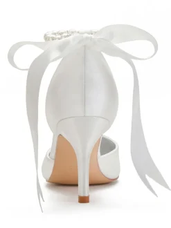 Chaussures de mariée en satin Rose bout pointu Bow talon aiguille chaussures de mariée