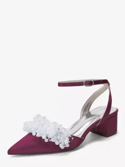 Chaussures de mariée en satin à talon compensé perles et bride cheville
