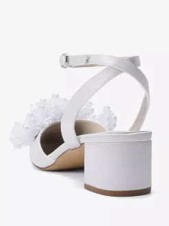 Chaussures de mariée en satin à talon compensé perles et bride cheville