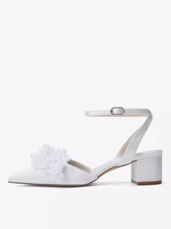 Chaussures de mariée en satin à talon compensé perles et bride cheville
