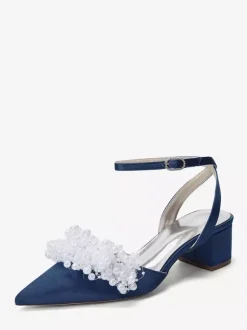 Chaussures de mariée en satin à talon compensé perles et bride cheville