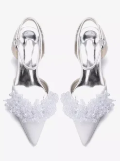 Chaussures de mariée en satin à talon compensé perles et bride cheville