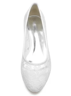 Chaussures de Mariée Femme avec Bout Rond en Dentelle Unicolore