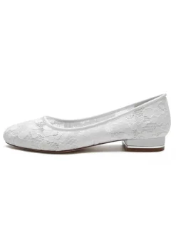Chaussures de Mariée Femme avec Bout Rond en Dentelle Unicolore
