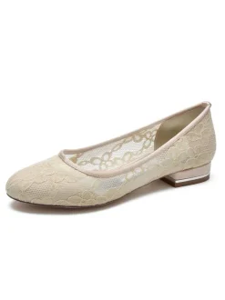Chaussures de Mariée Femme avec Bout Rond en Dentelle Unicolore