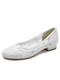 Chaussures de Mariée Femme avec Bout Rond en Dentelle Unicolore