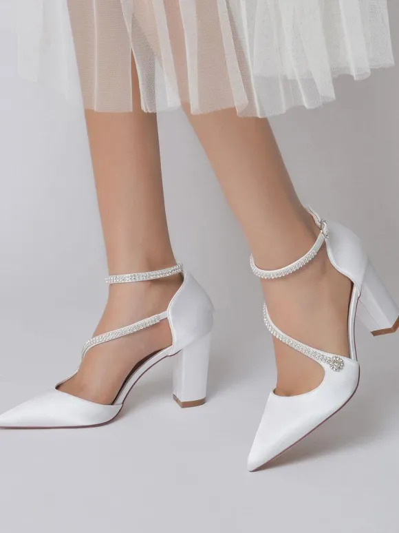 Chaussures de Mariée Femme à Talons Hauts en Cuir Synthétique avec Bout Pointu Unicolore