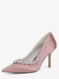 Chaussures de mariée ivoire à bout pointu et strass escarpins à talons hauts