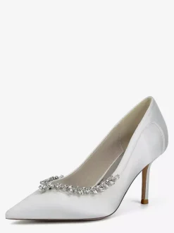 Chaussures de mariée ivoire à bout pointu et strass escarpins à talons hauts