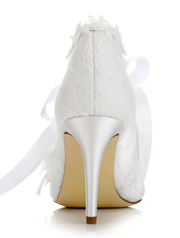 Chaussures de mariée ivoire à lacet talon haut