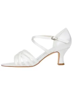 Chaussures de mariée Ivoire soie talon évasé Criss Cross bouclée sandales de mariage