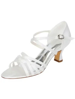 Chaussures de mariée Ivoire soie talon évasé Criss Cross bouclée sandales de mariage