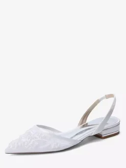 Chaussures de mariée plates en dentelle à bout pointu à enfiler