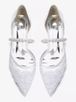 Chaussures de mariée plates en résille à bout pointu ornées de perles