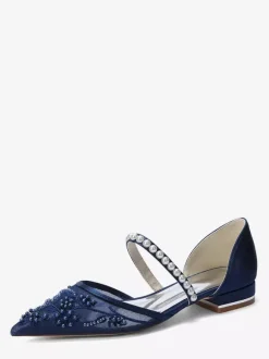 Chaussures de mariée plates en résille à bout pointu ornées de perles